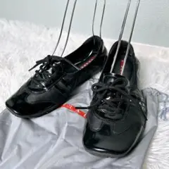 極美品✨プラダ フラットシューズ スポーツ バレエ ブラック ロゴ 36