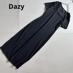 【Dazy】半袖リブロングワンピース　スクエアネック　黒　ブラック　オシャレ/M