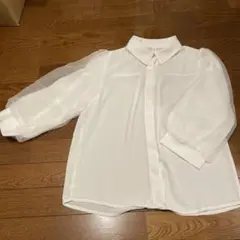 ホワイト シフォン風 七分袖シャツ　パフスリーブ風　オフィス　きれいめ