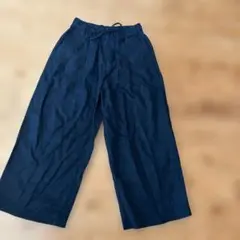 無印　リネンワイドパンツ S ネイビー