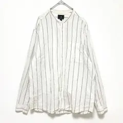 H&M◆リネンブレンド長袖シャツ/ノーカラー コットン ストライプ柄 きれいめ