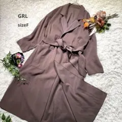 『グレイル』GRL 薄手ロングコート(F)焦茶 大人可愛い サイドスリット 春秋