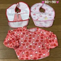 #298 お食事エプロン　ピンク　赤　マイメロ　セット　長袖　女の子　80 90