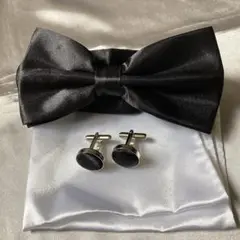 蝶ネクタイ 黒 カフス チーフ セット メンズ 結婚式 パーティー フォーマル