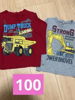 ダンプトラックとパワーショベル長袖カットソー2枚セット　100