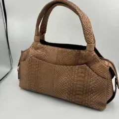 美品】パイソン　ハンドバッグ　トートバッグ　ブラウン　タッセル
