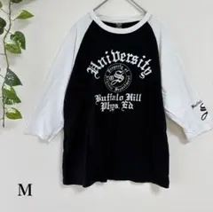 Tシャツ 英字 M ブラック ７分袖 ユニセックス 2015