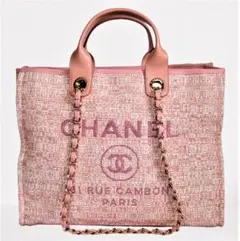美しさ 新品★CHANEL DEAUVILLE チェーン トートバッグ ピンク