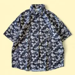 美品【Sibra】オーバーサイズ プリント総柄 五分袖シャツ 半袖 夏コーデ 黒