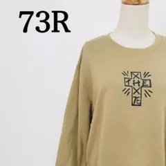 セブンスリーアール　メンズ　ベージュ　前後プリント　丸首　長袖トレーナー　Y2K