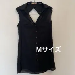 透け感 背中あき ノースリーブシャツ シフォン素材 Mサイズ ブラック