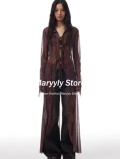 透け感のあるロングシャツ ブラウンブラック