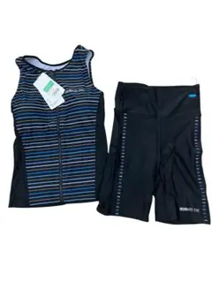 新品◆袖なし・ラン型フィットネス水着・切替・9M ブルー・UV素材