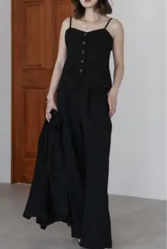 ボンジュールサガン　フロント釦ハンサムビスチェ×タックストレートパンツセット