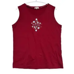 マリクレールフォーラム トップス ノースリーブ Tシャツ レッド 花柄 刺繍