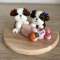 ふたりのシーズー♡うさぎちゃんぬいぐるみ(๑˃̵ᴗ˂̵)ハンドメイド粘土