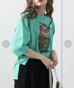 Abanicos フクロウプリント Tシャツ