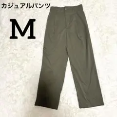 オリーブグリーン ワイドレッグカジュアルパンツ