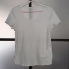 DoCLASSEホワイト コットンラウンドネックフレンチTシャツ
