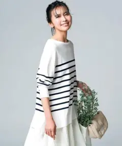 美品✨アンフィーロ【洗える/抗菌防臭】マイビューティニットボートネック ボーダー
