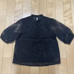 ブラック シースルーレースブラウス 半袖