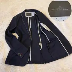 美品✨L相当 アンコン ストレッチ テーラードジャケット パイピング 2B 紺