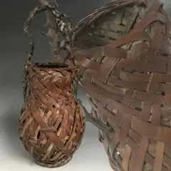 瘤木手付 竹編 花籠 編籠 竹籠 古道具 花器 瘤木 茶道具 竹工芸