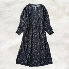 【2024SS】アンタイトル ベルテッド ロングワンピース 総柄 ネイビー M