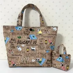 ミニトートとちっちゃなトートセット　キャンプ　犬　フレブル柄　ハンドメイド