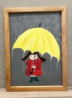 アクリル画　イラスト　原画　「黄色い傘」