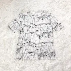 リエルナ　半袖Tシャツ　チュニック　クルーネック　総柄　綿100% 白　M-L