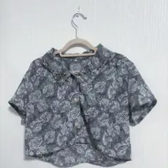 古着　花柄 半袖シャツ グレー