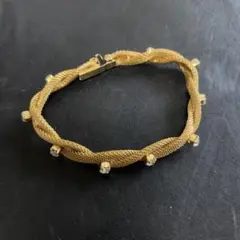ゴールドメッシュブレスレット　石付き　ヴィンテージ