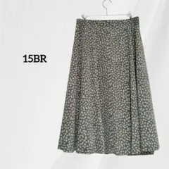 花柄　ロングスカート XXL　15BR　カーキ　ウエストゴム　春夏秋