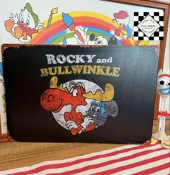 【ラスト１点】ロッキーとブルウィンクルの大冒険③　　ブリキ看板　アメリカン雑貨