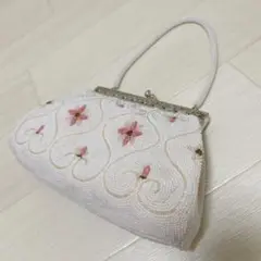 ビーズバッグ 和装バッグ ハート ホワイト 白 花柄 がま口