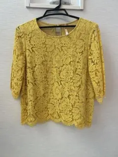 イノウェーブ　トップス　花柄　刺繍　イエロー　裏地付