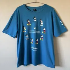 古着 ディズニー　Disney 半袖　Tシャツ　ブルー　プリント　メンズ　LL