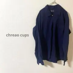 chreao cups ネイビー 長袖シャツ ポケット付き