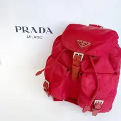 【 美品 】プラダ PRADA ナイロン リュック レッド 赤 三角ロゴ