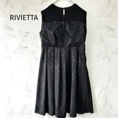【RIVIETTA】ブラック柄ノースリーブフレアドレスワンピース　13号大きめ