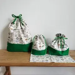 ハンドメイド☆　入園入学4点セット　Helloカエル　グリーン