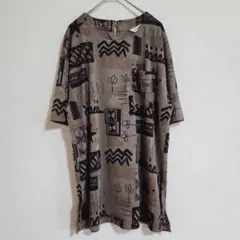 【BLANCE】（F）幾何学模様オーバーサイズチュニックTシャツ/体型カバー