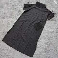 ★b1192【F】ハイネック カットソーワンピース スパンコール 黒