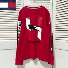 美品 TOMMY HILFIGER トミーヒルフィガー ロンT 長袖 M レッド