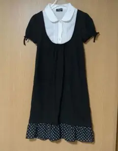 COMME CA ISM☆重ね着風ワンピース 150 白黒☆モノトーン