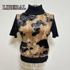 ⚫︎美品【LIBERAL】異素材ハイネックニットセーター（M相当）黒　ヒョウ柄