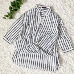 アーバンリサーチ　ストライプブラウス　M L 白　綿100 カシュクール　七分袖