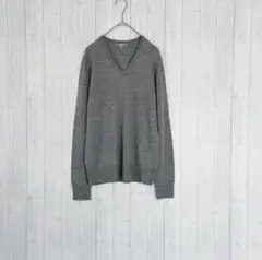 【UNIQLO/ユニクロ】 長袖ニット ウール100% Vネック 無地 薄手