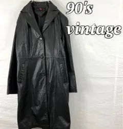 80's Msize old vintage leather long coat